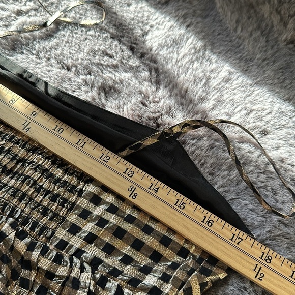 J Crew Lurex Black Gold tired gingham adjustable straps stretch back dress sz 8 - Picture 8 of 11